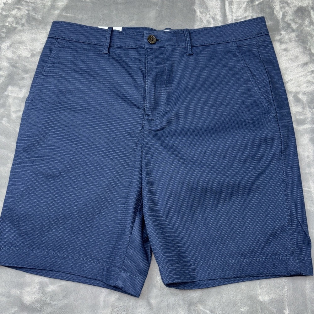 Penguin Mens 33 Sargasso Sea Blue Slim Fit Knit Textured Chino Shorts NET